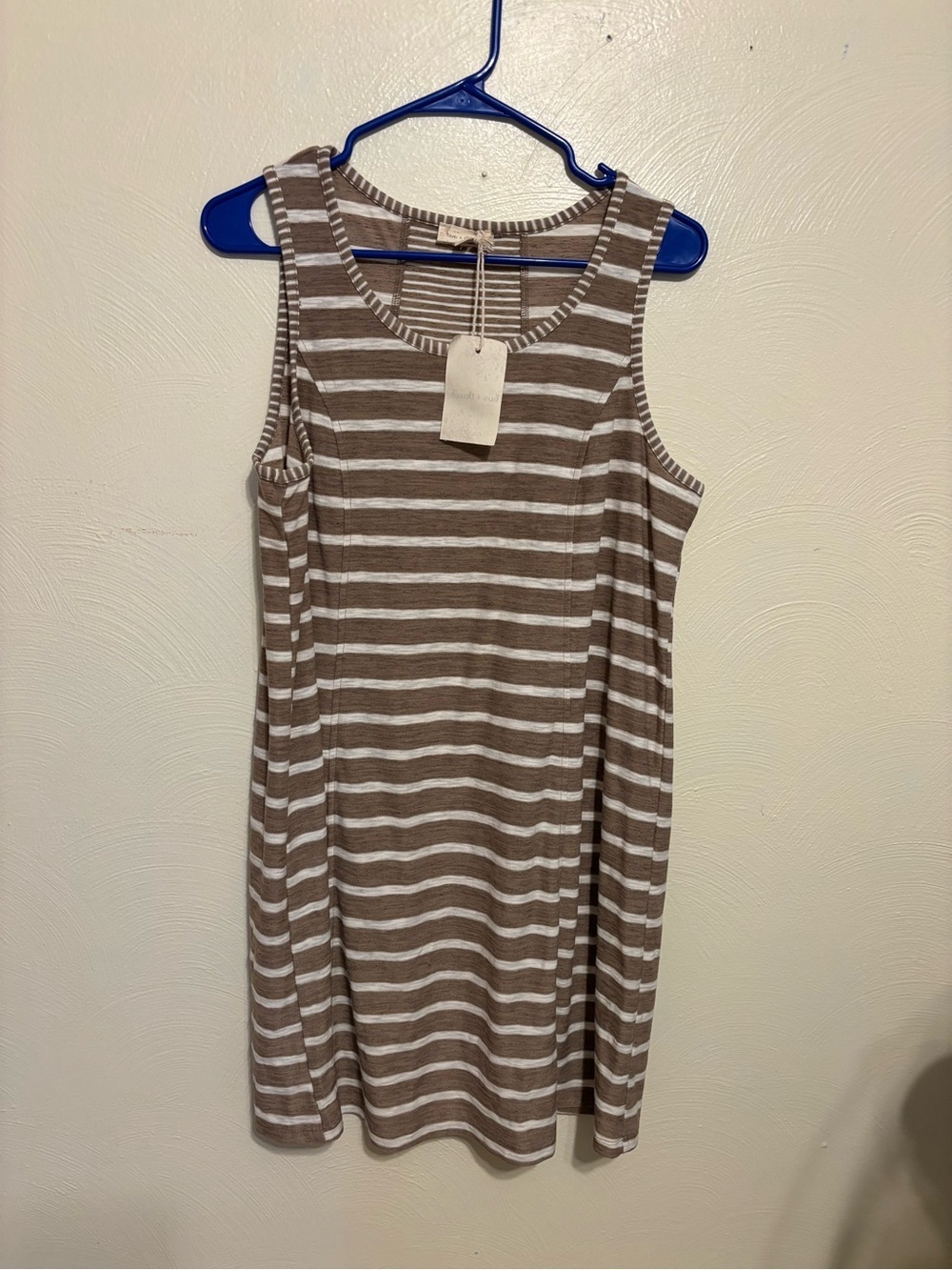 🤎 Hem & Thread Taupe Ivory Striped Sleeveless Swing Tunic Tank dress Large